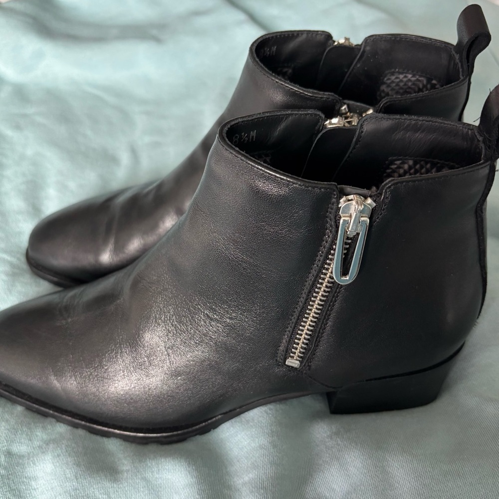 Aquatalia Black Ankle Boots with Silver Zipper